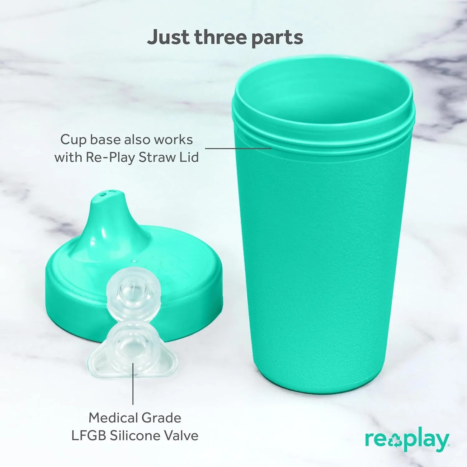 Re-Play Sippy Cups for Toddlers - 10 Oz. Reusable Spill Proof Cups for Kids, Dishwasher/Microwave Safe - Made in USA - Set of 3-3.13" x 6.25" - Mermaid