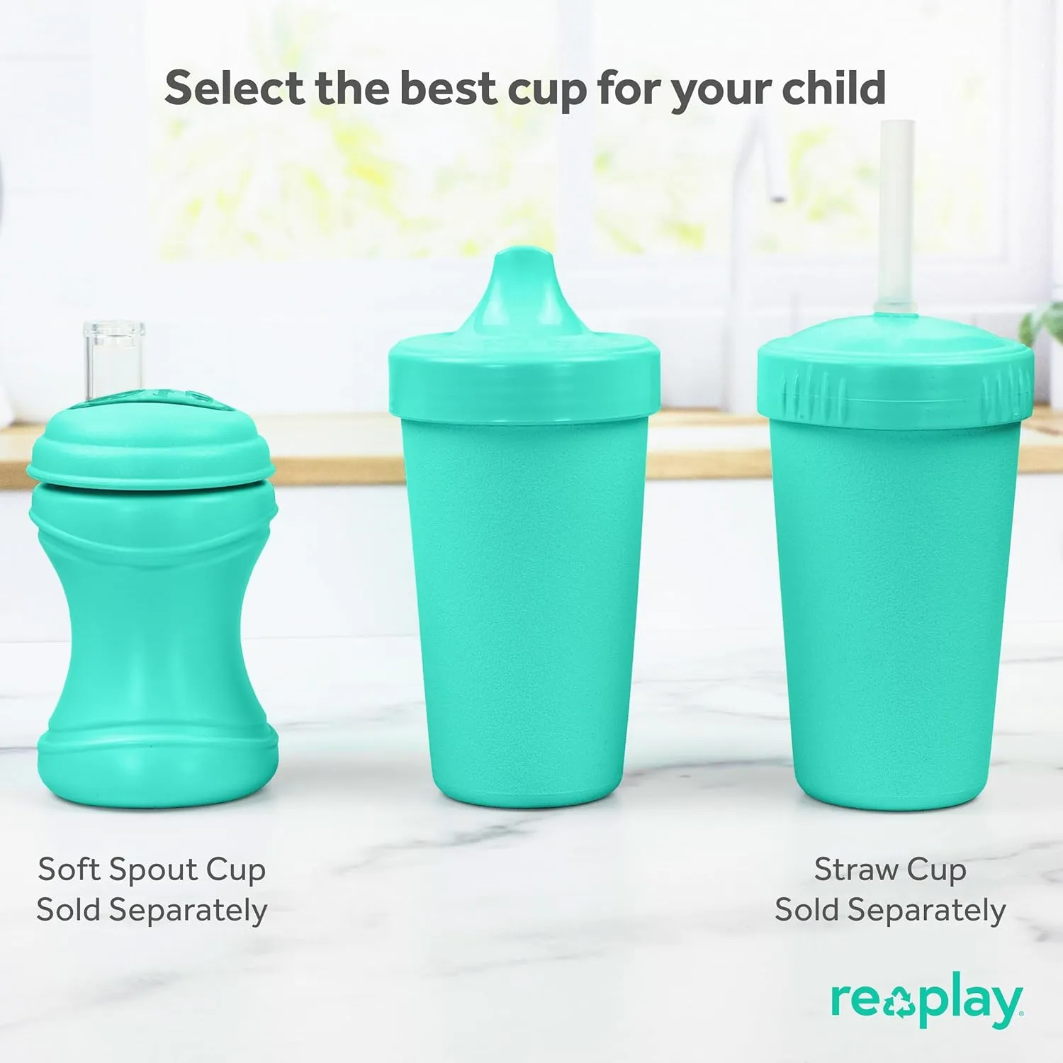 Re-Play Sippy Cups for Toddlers - 10 Oz. Reusable Spill Proof Cups for Kids, Dishwasher/Microwave Safe - Made in USA - Set of 3-3.13" x 6.25" - Mermaid