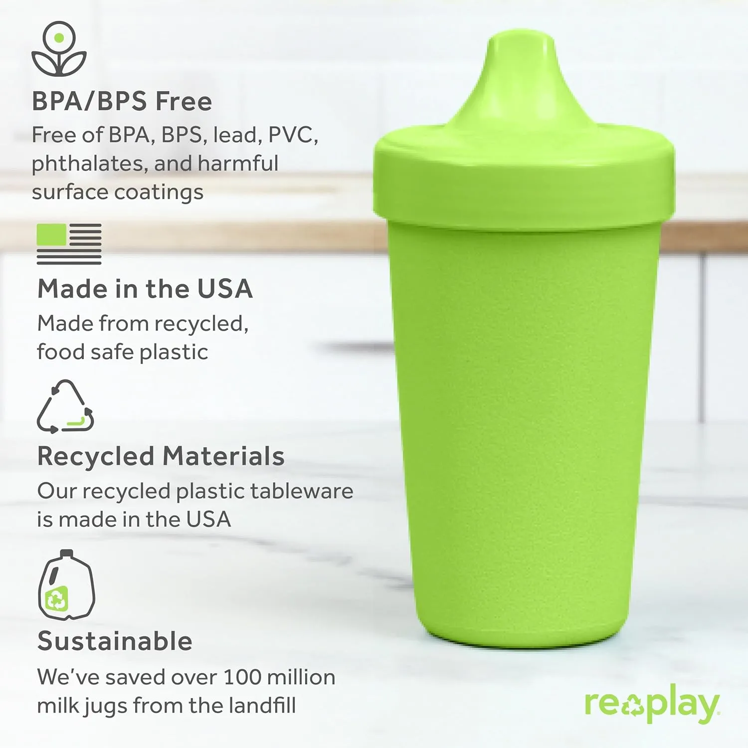 Re-Play Sippy Cups for Toddlers - 10 Oz. Reusable Spill Proof Cups for Kids, Dishwasher/Microwave Safe - Made in USA - Set of 3-3.13" x 6.25" - Mermaid