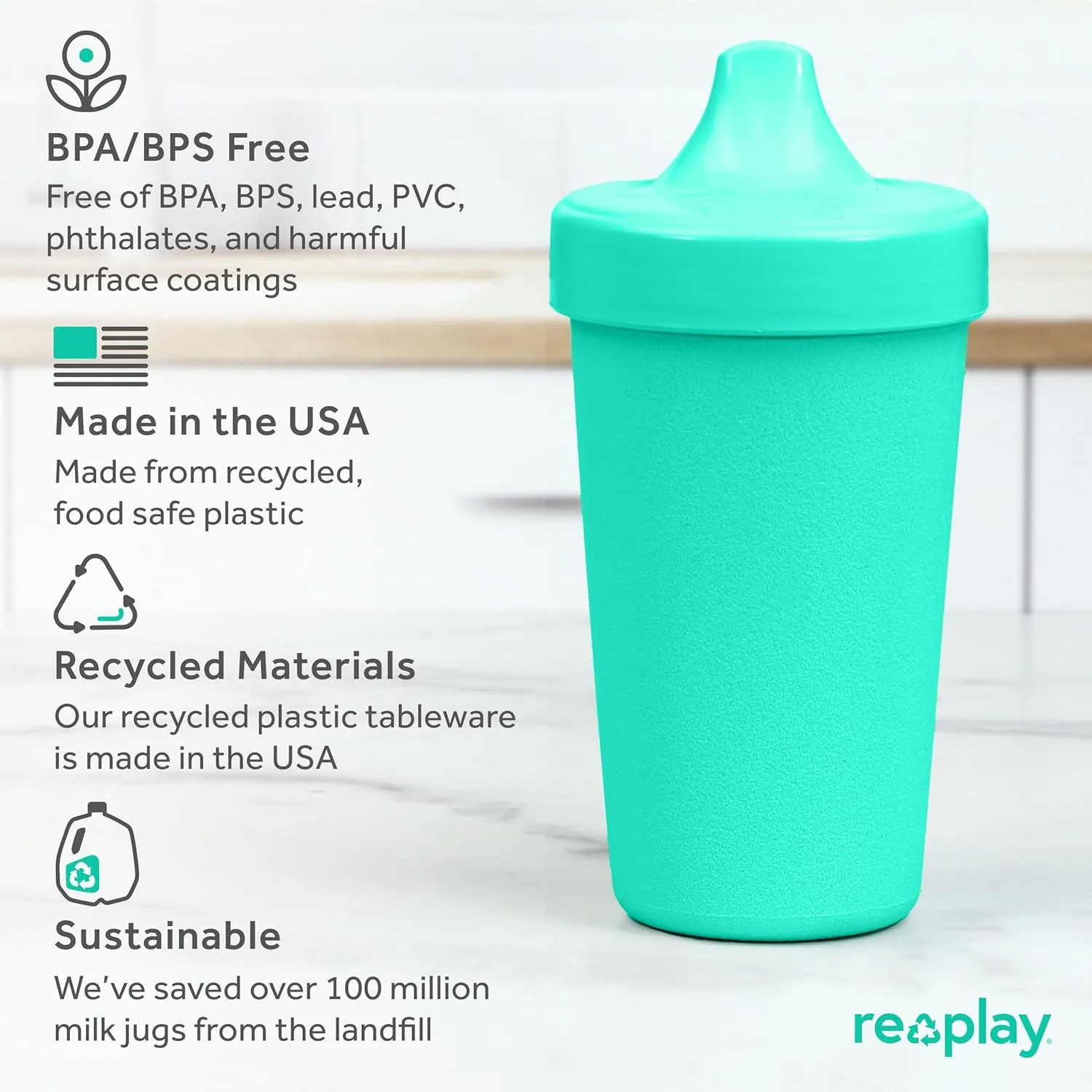 Re-Play Sippy Cups for Toddlers - 10 Oz. Reusable Spill Proof Cups for Kids, Dishwasher/Microwave Safe - Made in USA - Set of 6-3.13" x 6.25" - Sorbet