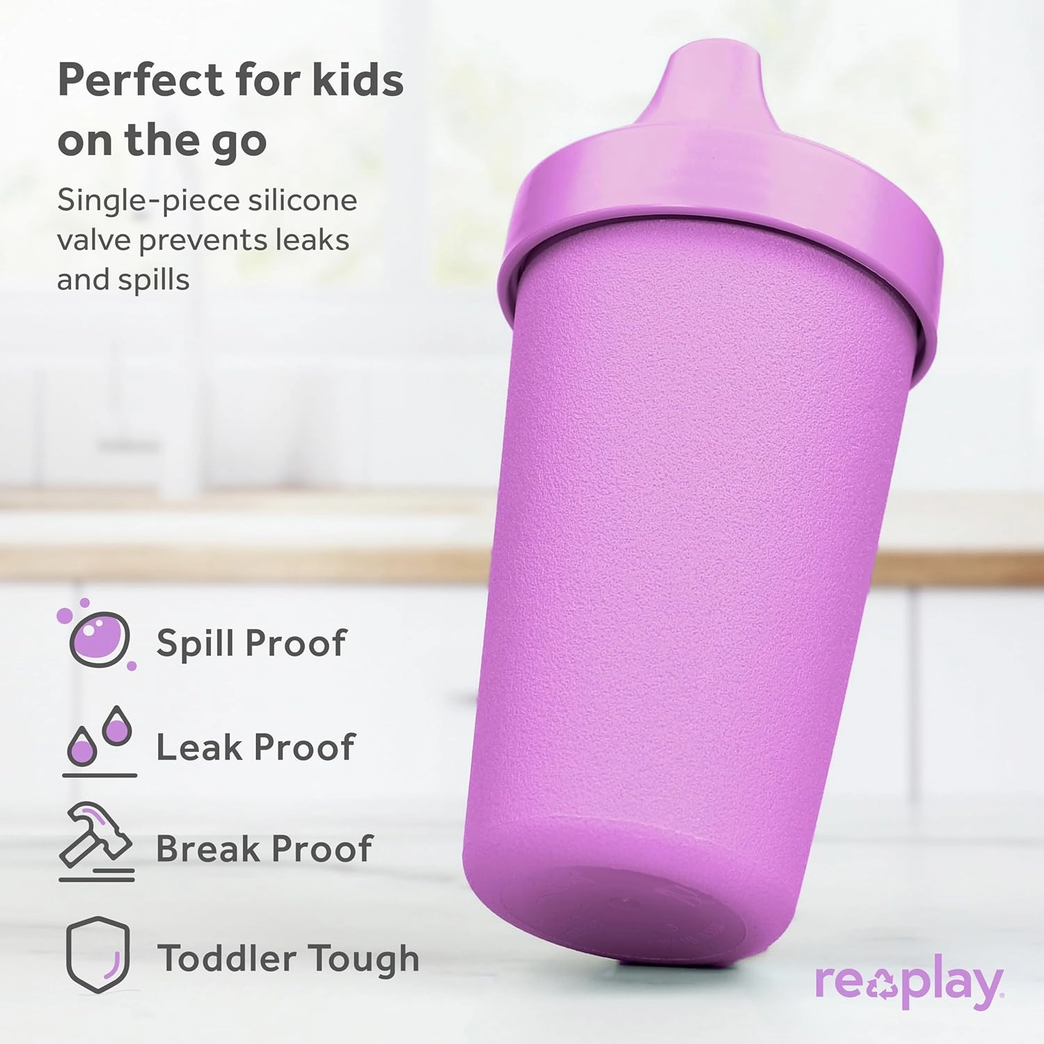 Re-Play Sippy Cups for Toddlers - 10 Oz. Reusable Spill Proof Cups for Kids, Dishwasher/Microwave Safe - Made in USA - Set of 3-3.13" x 6.25" - Berry