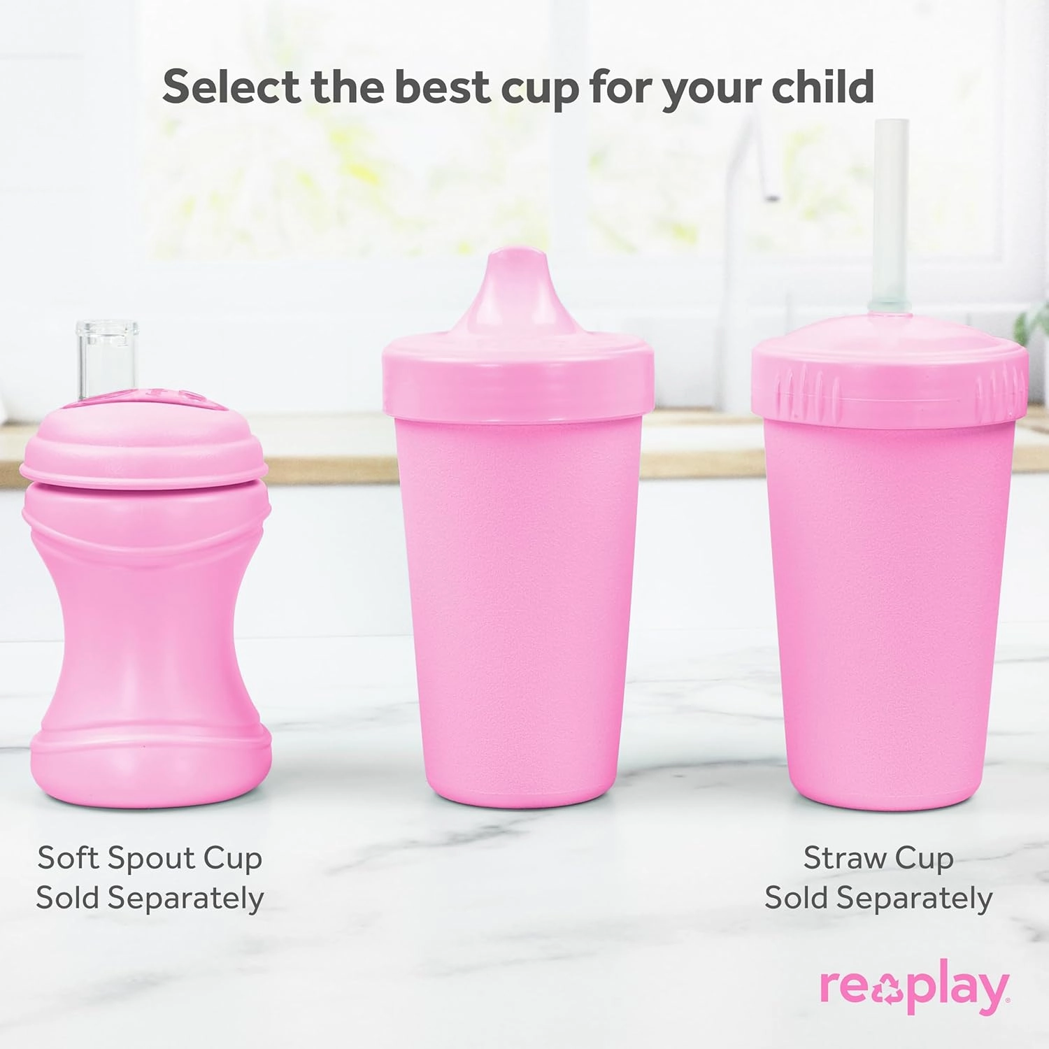Re-Play Sippy Cups for Toddlers - 10 Oz. Reusable Spill Proof Cups for Kids, Dishwasher/Microwave Safe - Made in USA - Set of 3-3.13" x 6.25" - Berry