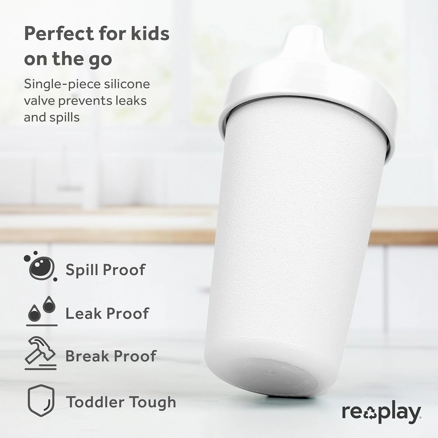 Re-Play Sippy Cups for Toddlers - 10 Oz. Reusable Spill Proof Cups for Kids, Dishwasher/Microwave Safe - Made in USA - Set of 3-3.13" x 6.25" - Blossom