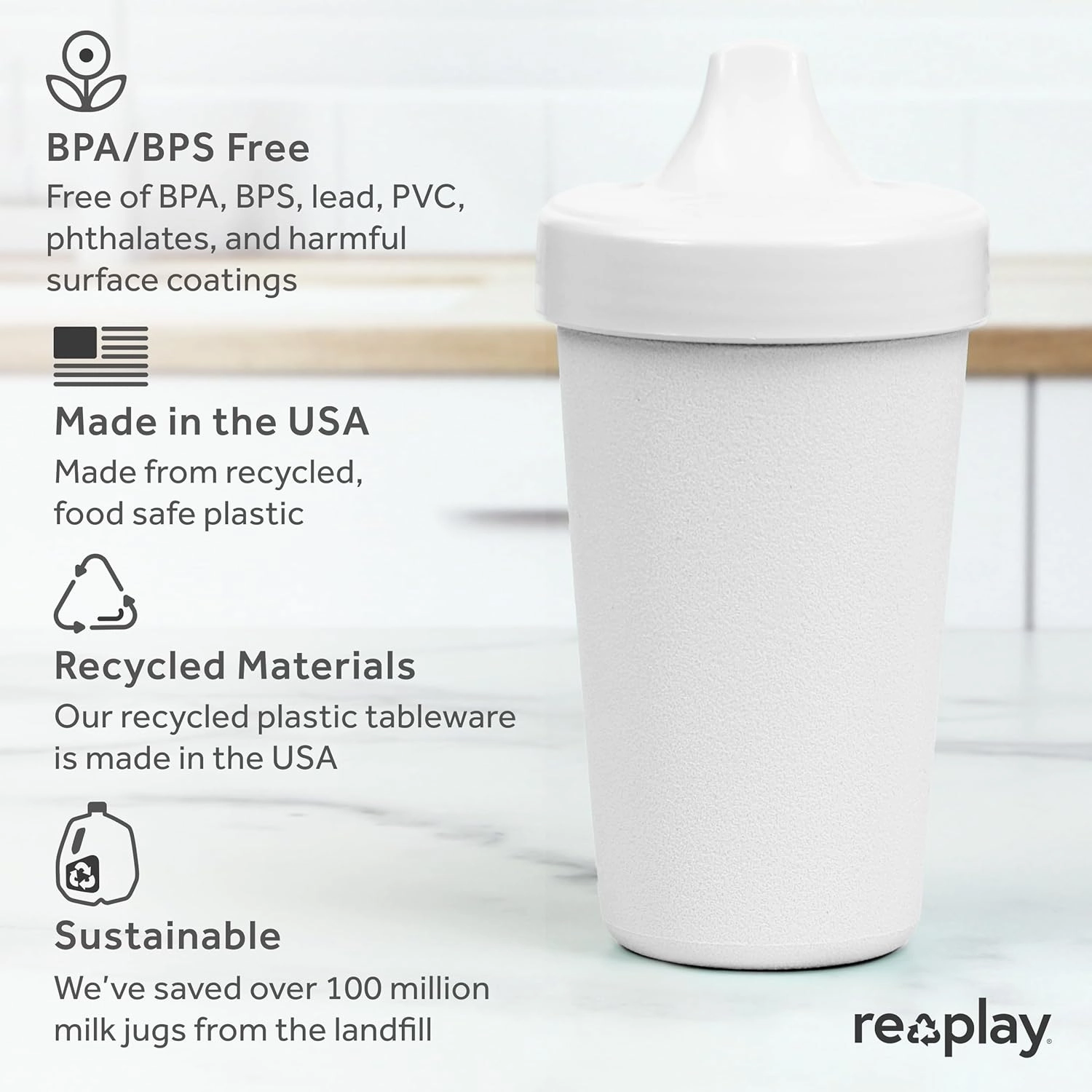Re-Play Sippy Cups for Toddlers - 10 Oz. Reusable Spill Proof Cups for Kids, Dishwasher/Microwave Safe - Made in USA - Set of 3-3.13" x 6.25" - Blossom
