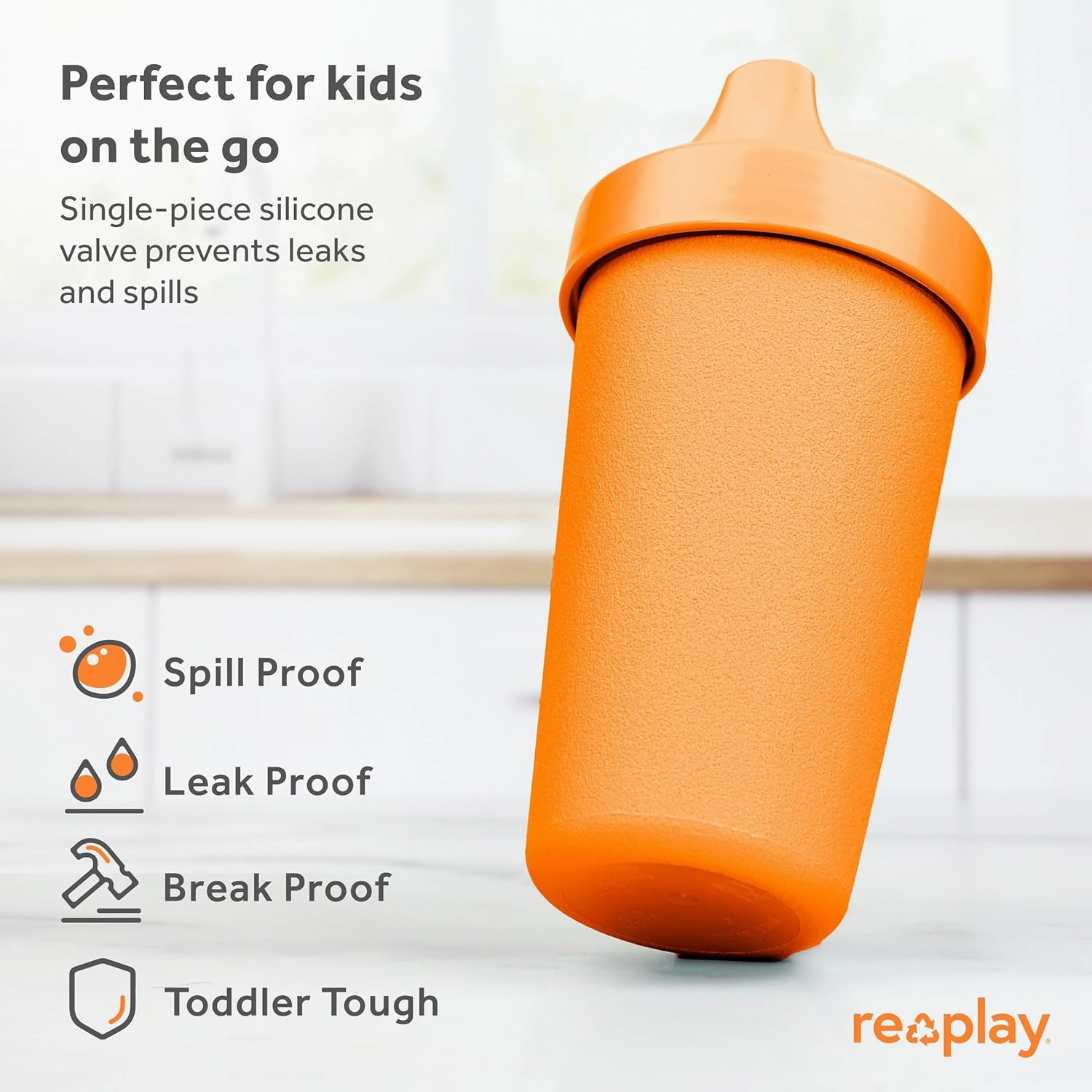 Re-Play Sippy Cups for Toddlers - 10 Oz. Reusable Spill Proof Cups for Kids, Dishwasher/Microwave Safe - Made in USA - Set of 4-3.13" x 6.25" - Citrus