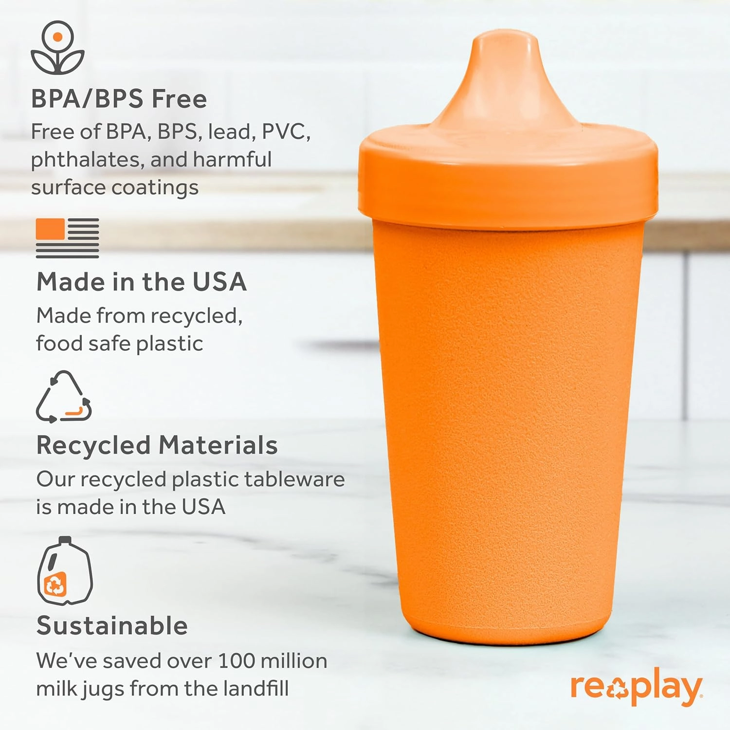 Re-Play Sippy Cups for Toddlers - 10 Oz. Reusable Spill Proof Cups for Kids, Dishwasher/Microwave Safe - Made in USA - Set of 4-3.13" x 6.25" - Citrus