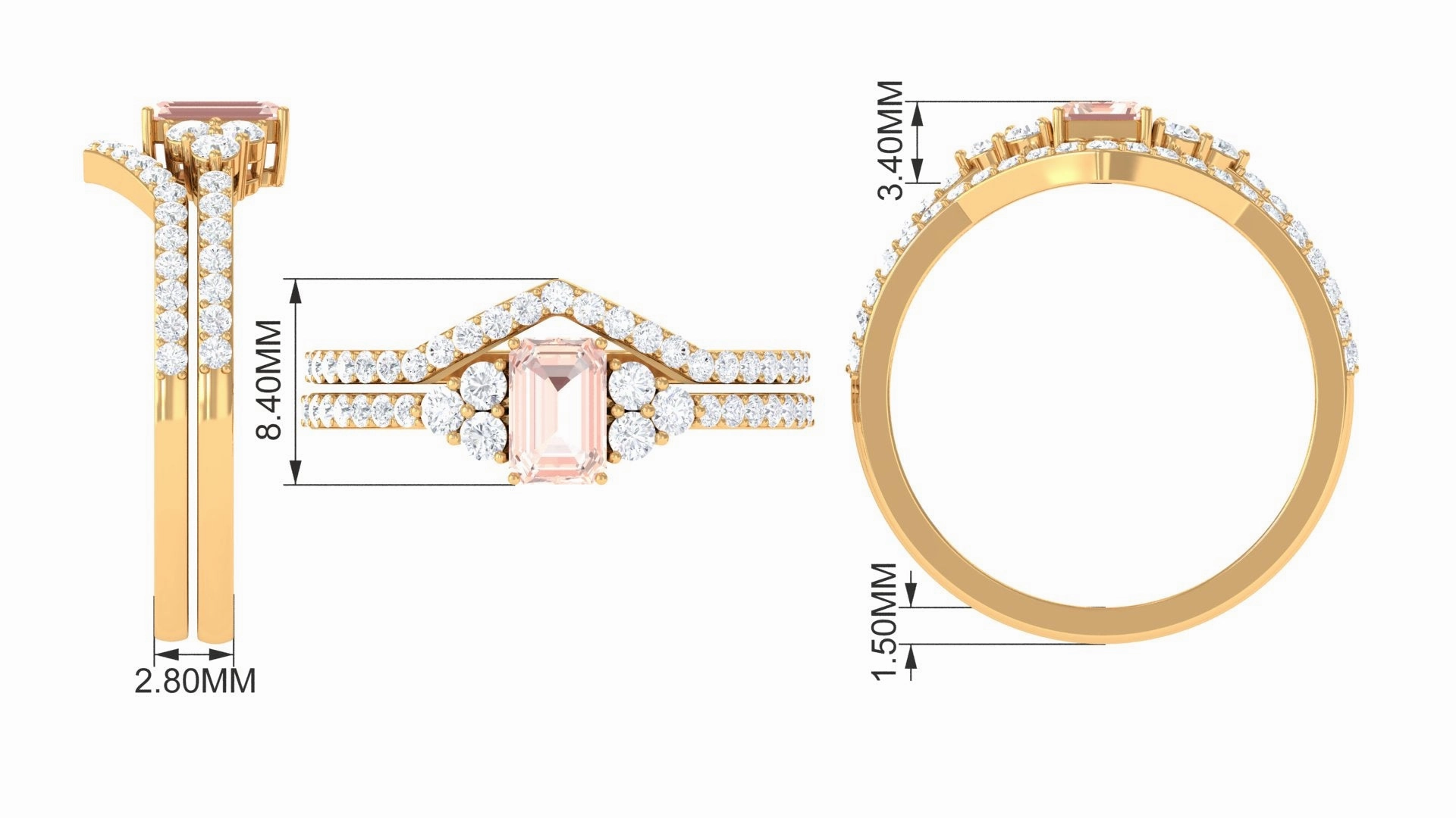 Real Morganite Stackable Ring Set with Diamond