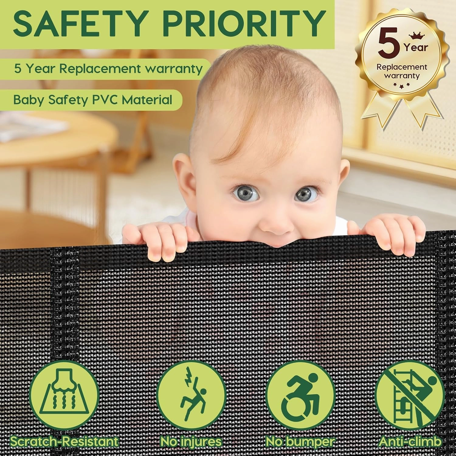 Reinforced 55" Wide Retractable Baby Gates with Reinforced Strips Retractable Dog Gate for the House Prevents Bottom Drilling Through Kid/Pet Mesh Baby Gate for Stairs Puppy Gates for the House, Black
