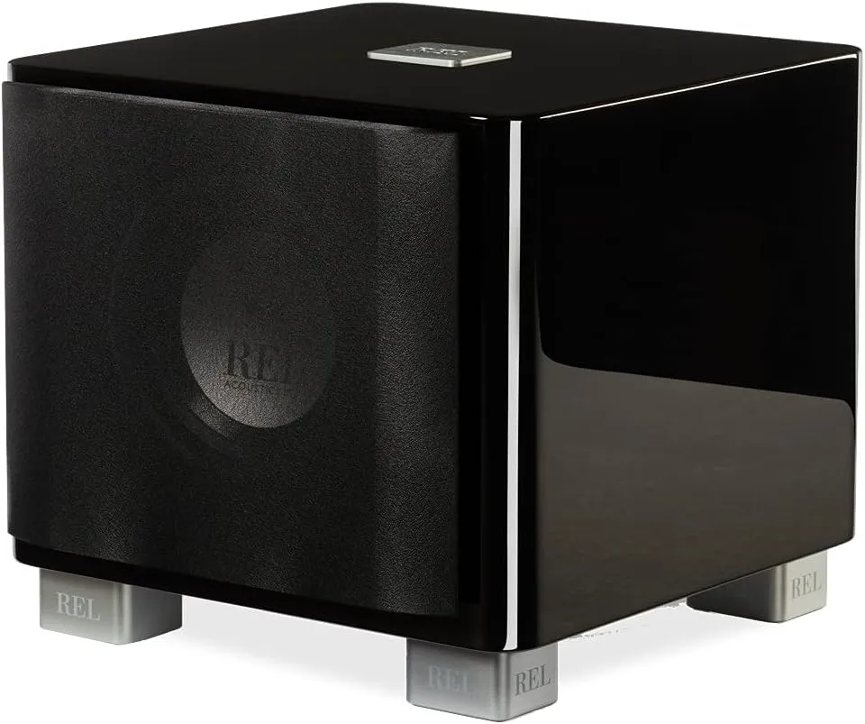REL T/7x 8-Inch Powered Subwoofer – Compact Sealed Design with Class AB Amplifier, RCA Inputs, and Deep Bass for HiFi Stereo Systems, Home Theater, and Surround Sound – High Gloss Black Finish