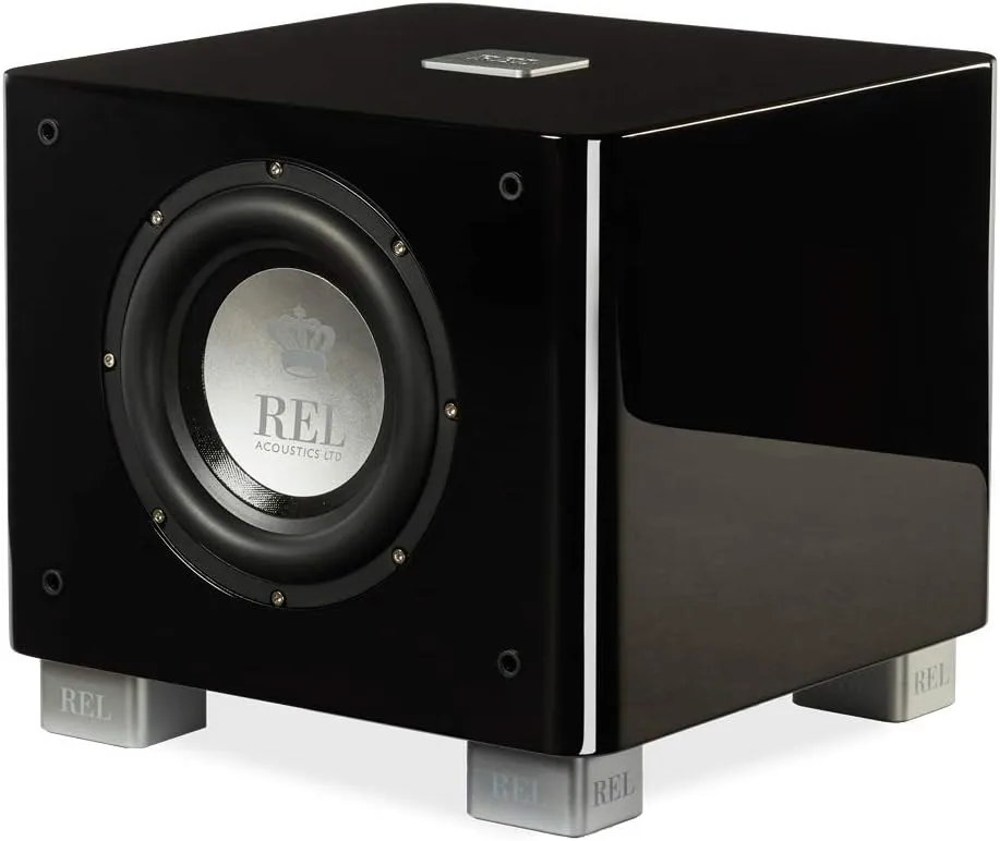 REL T/7x 8-Inch Powered Subwoofer – Compact Sealed Design with Class AB Amplifier, RCA Inputs, and Deep Bass for HiFi Stereo Systems, Home Theater, and Surround Sound – High Gloss Black Finish