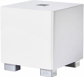 REL T/5x 8-Inch Powered Subwoofer – Compact Sealed Design with Class AB Amplifier, RCA Inputs, and Powerful Bass for HiFi Stereo Systems, Home Theater, and Surround Sound – High Gloss White Finish