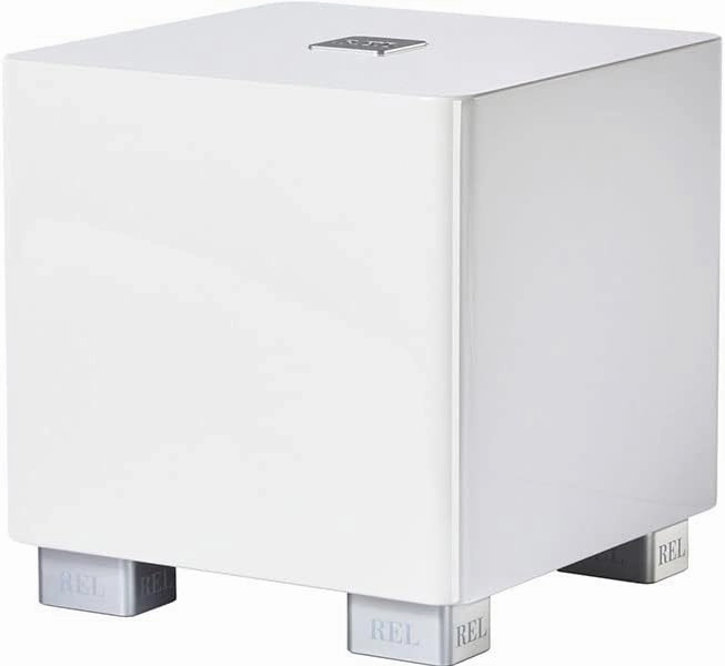 REL T/5x 8-Inch Powered Subwoofer – Compact Sealed Design with Class AB Amplifier, RCA Inputs, and Powerful Bass for HiFi Stereo Systems, Home Theater, and Surround Sound – High Gloss White Finish