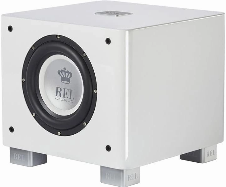 REL T/7x 8-Inch Powered Subwoofer – Compact Sealed Design with Class AB Amplifier, RCA Inputs, and Deep Bass for HiFi Stereo Systems, Home Theater, and Surround Sound – High Gloss White Finish