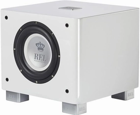 REL T/7x 8-Inch Powered Subwoofer – Compact Sealed Design with Class AB Amplifier, RCA Inputs, and Deep Bass for HiFi Stereo Systems, Home Theater, and Surround Sound – High Gloss White Finish