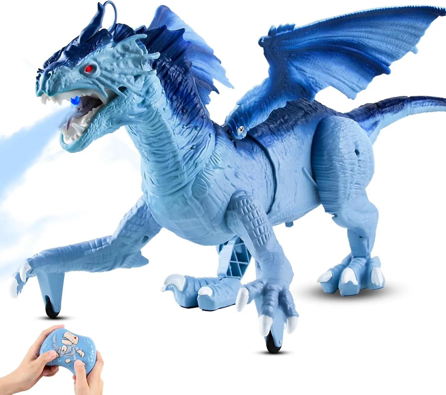 Remote Control Dragon Toy for Kids with 360° Swaying Head, Roaring, Spraying & Light Up - Remote Control Robot Toys for Kids - Birthday, for Boys Girls -Blue