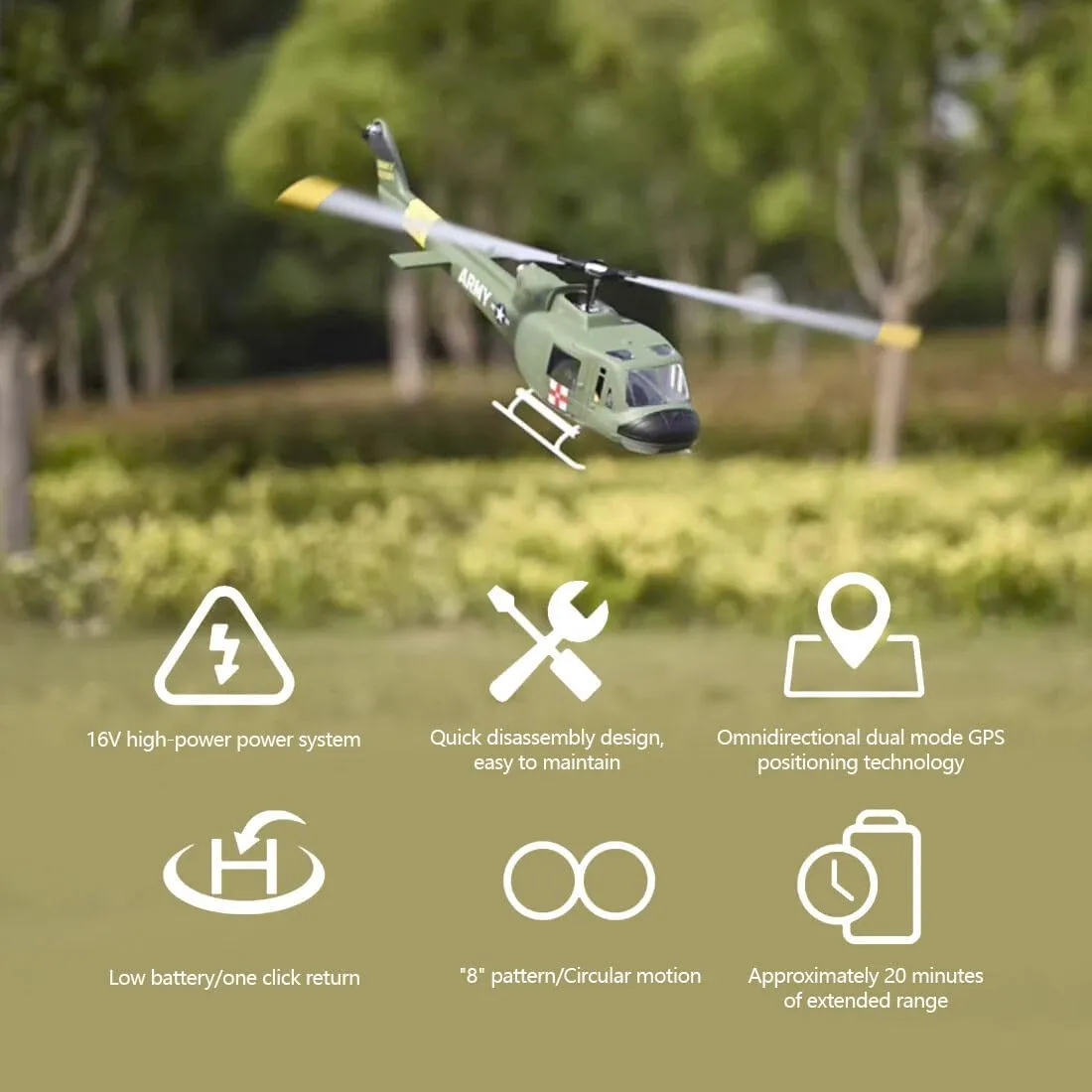 Remote Control Helicopter, FLYWING UH1-V3 Huey 470-Class RC Helicopter Model 2.4G RC 6CH Electric Airplane, Flying Toys for Adults Beginners (RTF Version/Mode 1), As Shown, Green