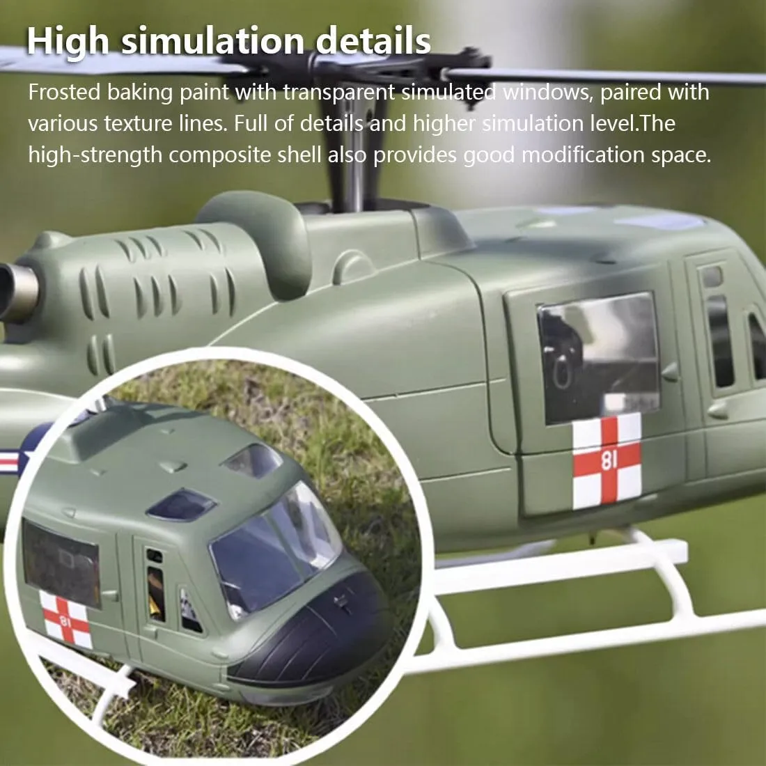 Remote Control Helicopter, FLYWING UH1-V3 Huey 470-Class RC Helicopter Model 2.4G RC 6CH Electric Airplane, Flying Toys for Adults Beginners (RTF Version/Mode 1), As Shown, Green