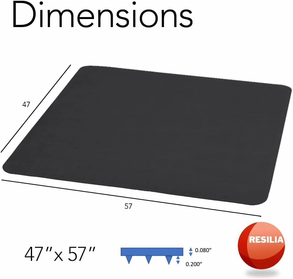 Resilia Office Desk Chair Mat - for Low Pile Carpet (with Grippers) Black, 47 Inches x 57 Inches, Made in The USA