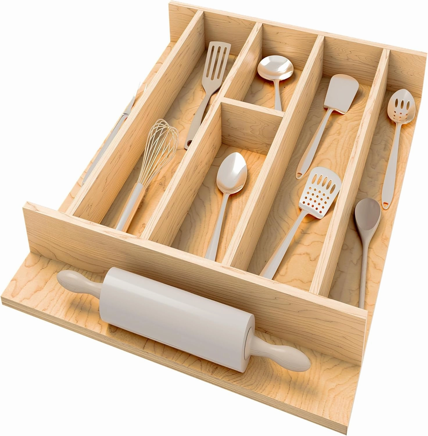 Rev-A-Shelf Natural Maple Right Size Utensil Insert Home Storage Kitchen Organizer 7 Compartment Drawer Accessory, 16 1/4" x 19 1/2", 4WUT-21SH-1