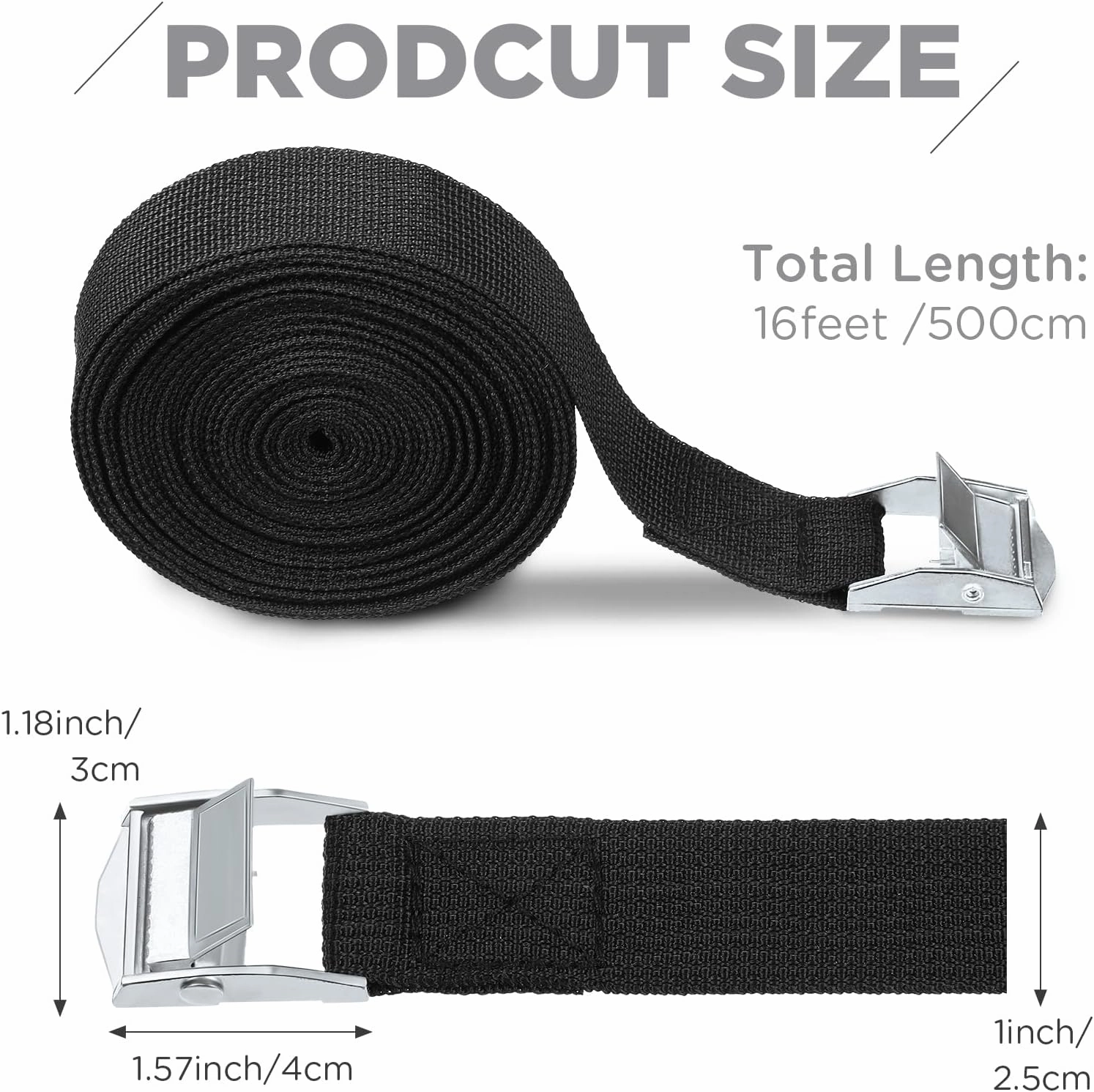 Riakrum 15 Pack Lashing Straps Adjustable Kayaks Tie Down Cam Buckle Straps with Buckles up to 250lbs for Cargo, Luggage, Motorcycles, Truck, Car Roof Rack, Sup Surfboard(Black,16 Feet)