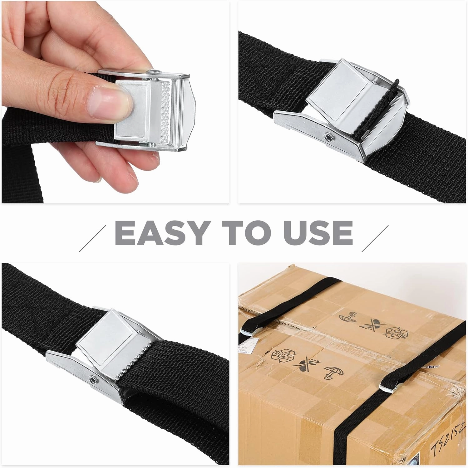 Riakrum 15 Pack Lashing Straps Adjustable Kayaks Tie Down Cam Buckle Straps with Buckles up to 250lbs for Cargo, Luggage, Motorcycles, Truck, Car Roof Rack, Sup Surfboard(Black,16 Feet)