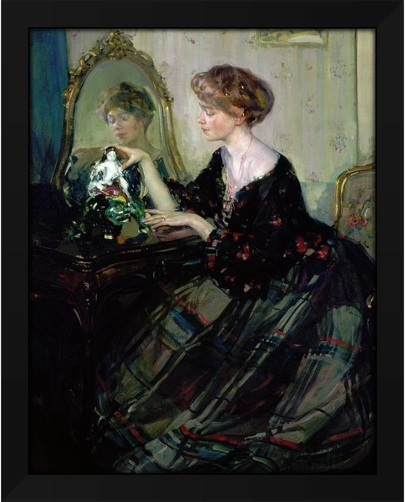Richard E. Miller 28x35 Extra Large Black Modern Framed Art Print Titled: The Chinese Statuette (C.1910)