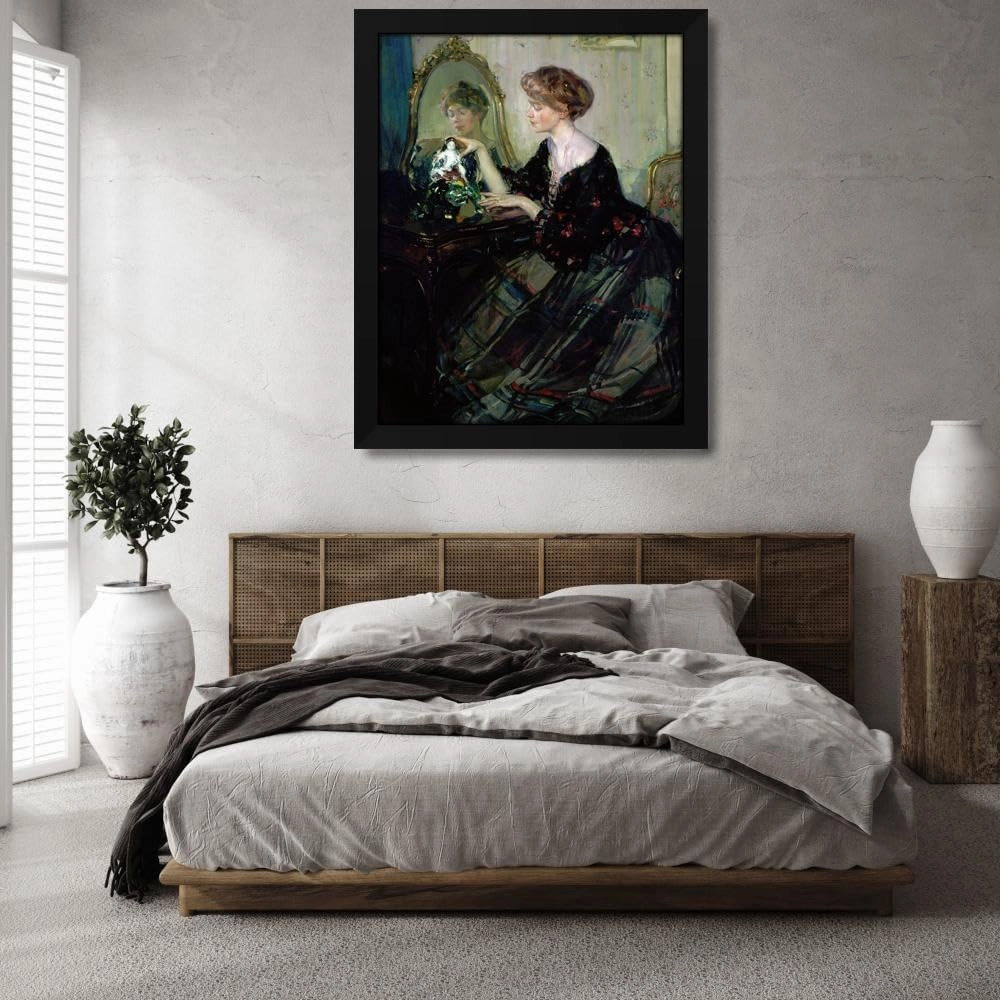 Richard E. Miller 28x35 Extra Large Black Modern Framed Art Print Titled: The Chinese Statuette (C.1910)