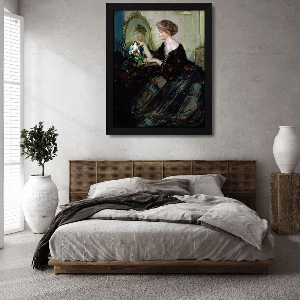 Richard E. Miller 36x46 Huge Black Modern Framed Art Print Titled: The Chinese Statuette (C.1910)