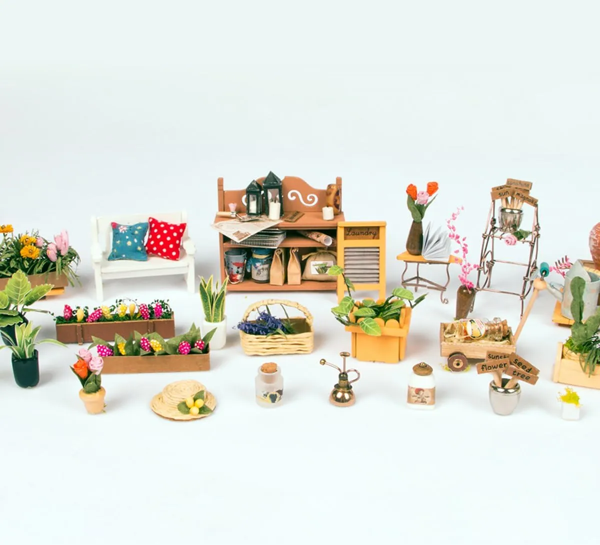 ROBOTIME DIY Miniature Dollhouse Kit Garden House with Furniture Sets Best Birthday Gifts for Adults