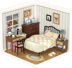 ROBOTIME DIY Miniature House Kit Mini Dollhouse Building Toy Set Plastic Tiny Room Making Kit with Accessories Model Room Craft Hobby Decent Gifts (Sweet Dream Bedroom)