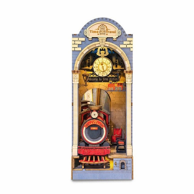 Robotime Rolife DIY Book Nook Japanese Sakura Densya Shelf Insert Wooden Miniature Dollhouse with Furniture Kits Xmas Gift