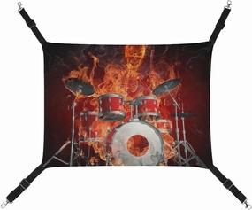 Rock Roll Drums Flame Drummer Skull Hanging Cat Bed Soft Breathable Pet Hammock for Cage Pet Sleeper for Kitten Ferret Puppy Rabbit