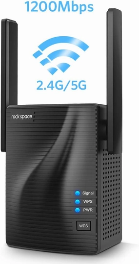 rockspace 1200Mbps WiFi Repeater (AC1200)-WiFi Range Extender Supports WPS One Button Setup with 2 External Antennas (Matte Black)