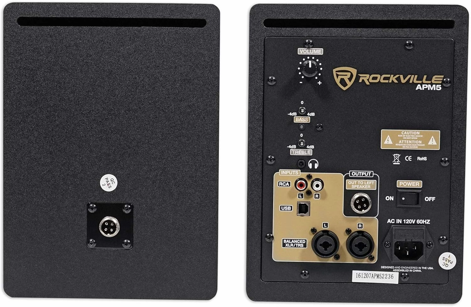 Rockville APM5W Powered USB Studio Monitor Speaker Pair in White, 5.25", 2-Way, 250W, EQ, MDF Wood, RCA/XLR, Perfect for Studios, Recording, Music