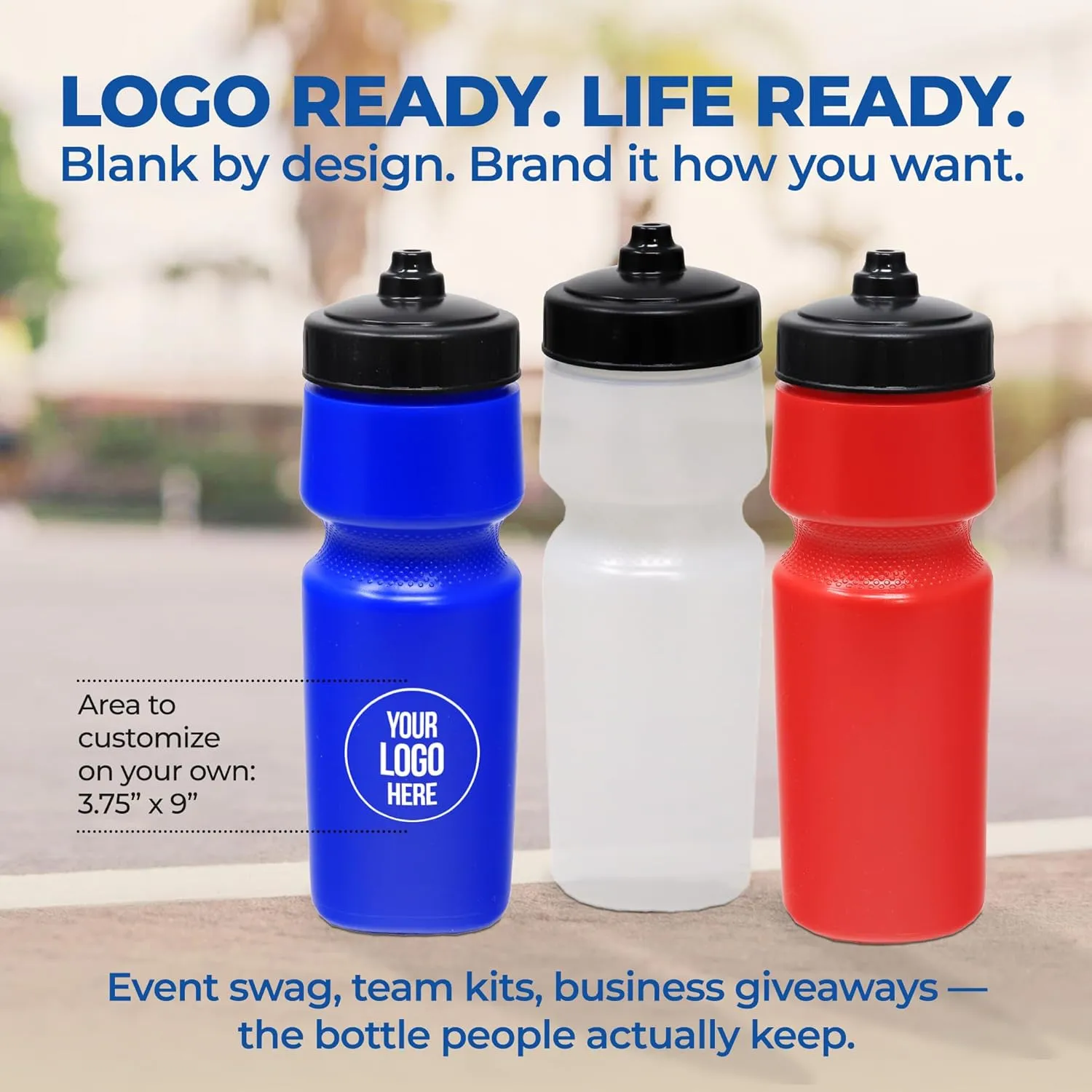 Rolling Sands USA Made 24 oz Sports Squeeze Water Bottles, 3 Pack, BPA-Free, Easy Drink One Way Flow Valve, Fits Most Bike Cages, Dishwasher Safe, Durable, Reusable and Lightweight, Variety