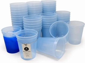 Rolling Sands 16 Oz Reusable Plastic Stadium Cups, Bulk 50 Pk, Made in USA, BPA-Free Dishwasher Safe Color Changing Tumblers, Frost to Blue
