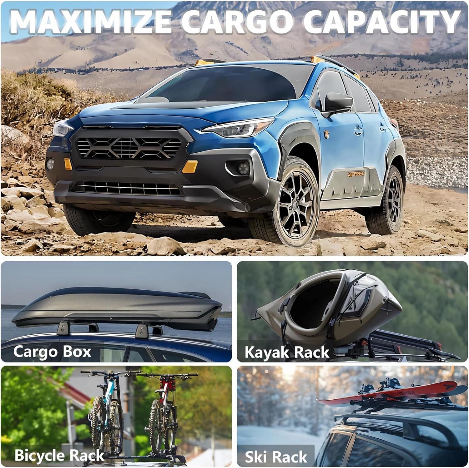 Roof Rack Cross Bars Compatible with Subaru Crosstrek Wilderness 2024 2025, Adjustable Aluminum Heavy Duty 300 LBS Anti-Theft Lock Cargo Carrier Rooftop Crossbar Accessories for Bike,Snowboard,Luggage