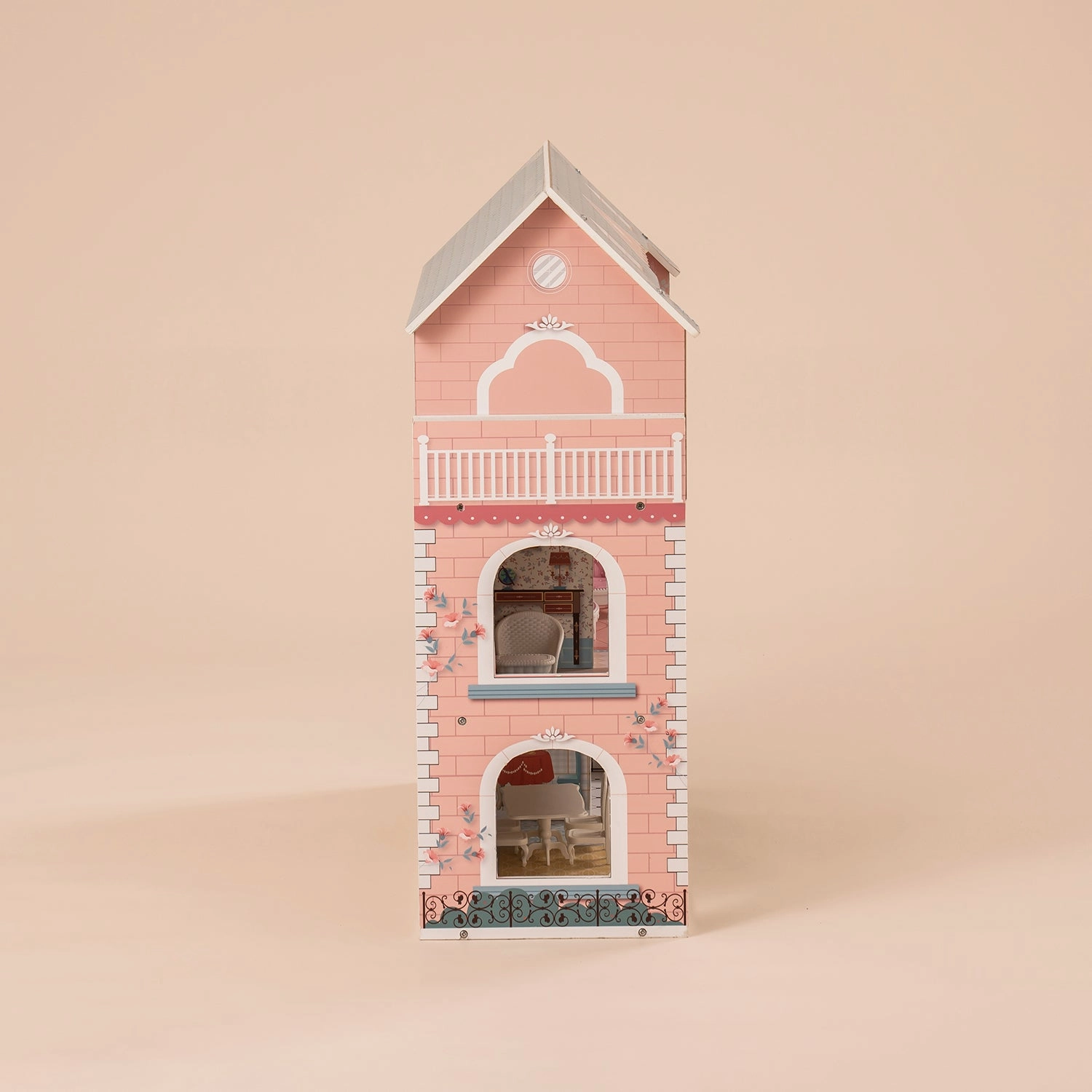 Rootz Wooden Dollhouse for Kids Girls - Princess House - Pretend Play Toy - Encourages Creative Imagination - Endless Hours of Fun - 76 x 38 x 114 cm - Solid Wood