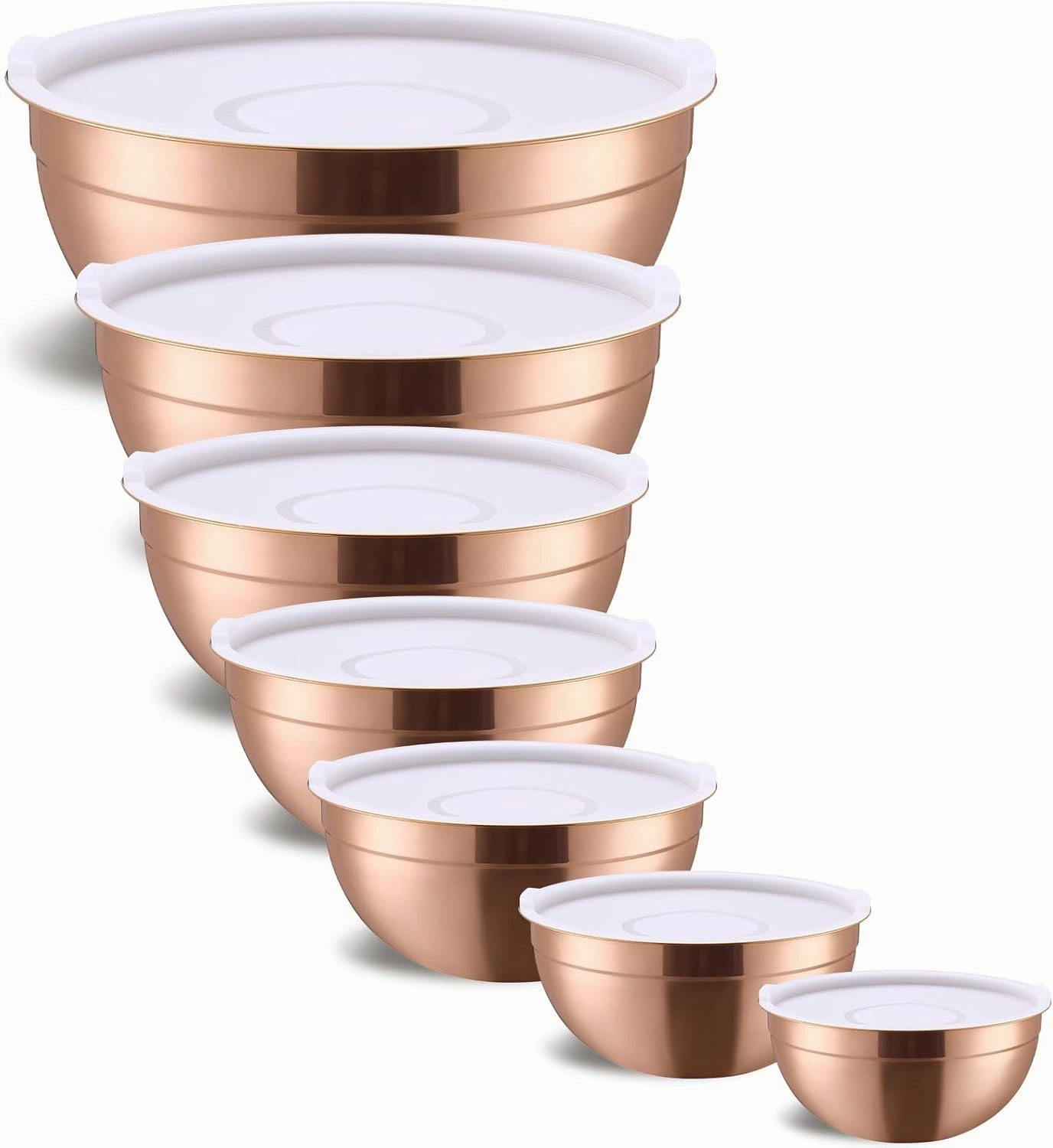Rose Gold Mixing Bowls With Airtight Lids,Stainless Steel Bowl,Salad Bowls 7 Piece Colorful Nesting Bowl Rose Gold Kitchen Accessories,Size 7,3.6,2.7,2.1,1.5,1.1,0.8QT Stackable Design