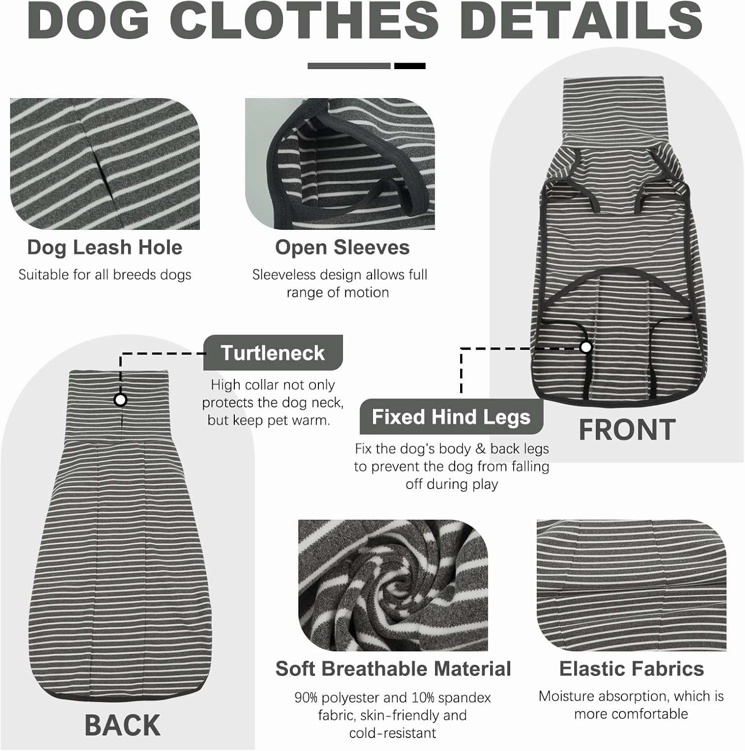 ROZKITCH Dog Winter Coat Soft Pullover Pajamas, Pet Windproof Warm Cold Weather Jacket Vest Cozy Jumpsuit Apparel Outfit Clothes for Small, Medium, Large Dogs Walking Hiking Travel Sleep Stripe 2XL