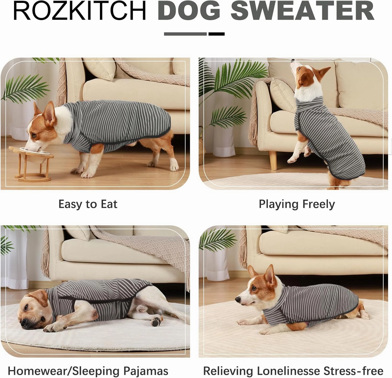 ROZKITCH Dog Winter Coat Soft Pullover Pajamas, Pet Windproof Warm Cold Weather Jacket Vest Cozy Jumpsuit Apparel Outfit Clothes for Small, Medium, Large Dogs Walking Hiking Travel Sleep Stripe 2XL