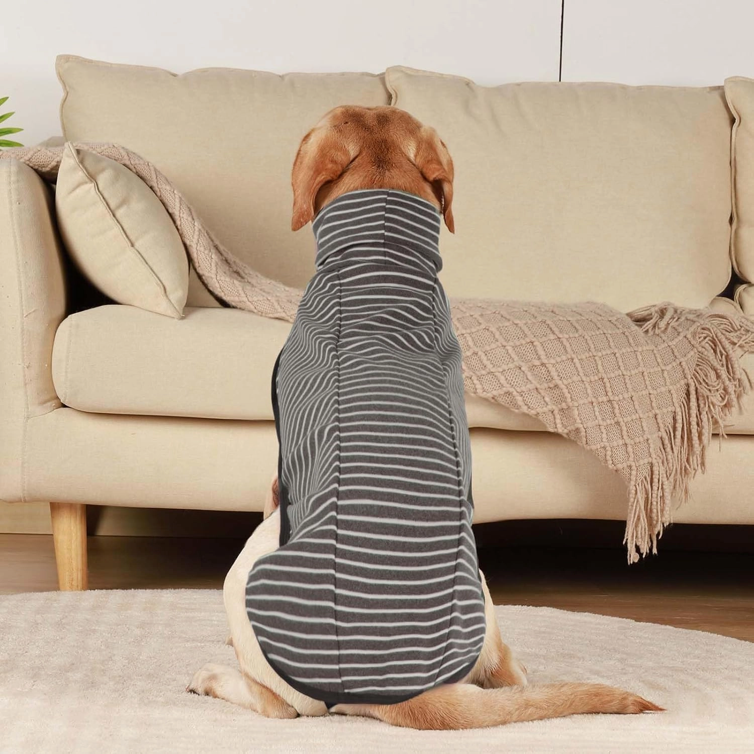 ROZKITCH Dog Winter Coat Soft Pullover Pajamas, Pet Windproof Warm Cold Weather Jacket Vest Cozy Jumpsuit Apparel Outfit Clothes for Small, Medium, Large Dogs Walking Hiking Travel Sleep Stripe 2XL