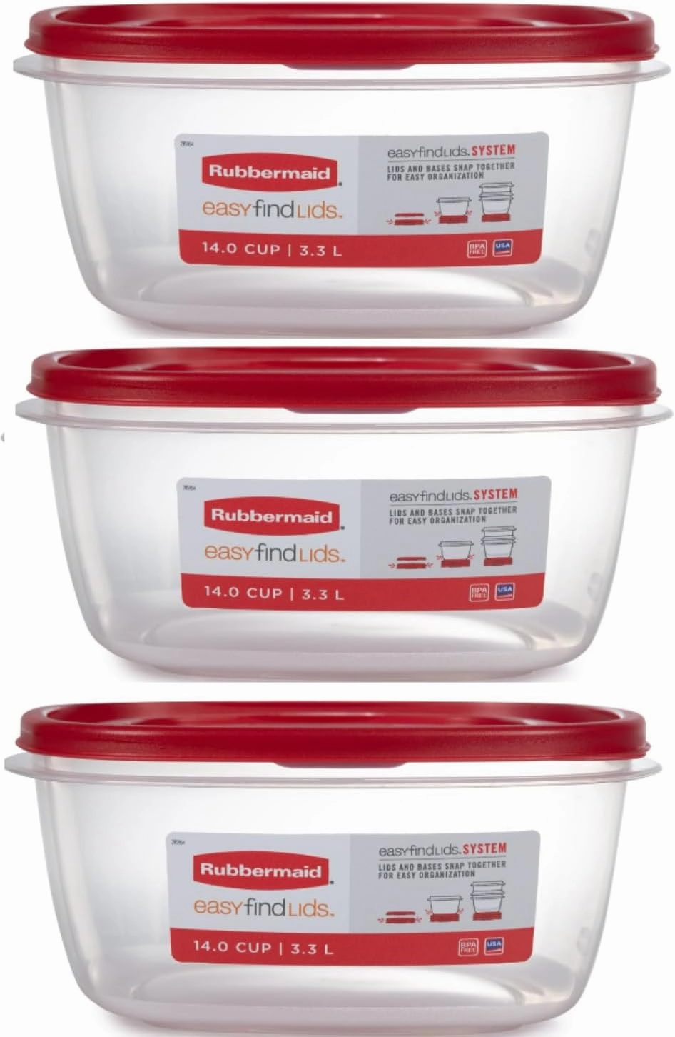Rubbermaid Food Storage Containers 14 Cup Food Storage Containers 7 Peice Set, Easy Find Lids, 3 Containers, 3 Lids Chalk Pen And Chalk Labels