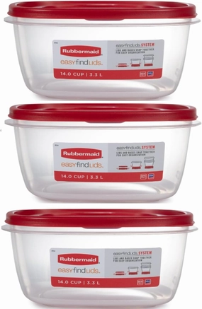Rubbermaid Food Storage Containers 14 Cup Food Storage Containers 7 Peice Set, Easy Find Lids, 3 Containers, 3 Lids Chalk Pen And Chalk Labels