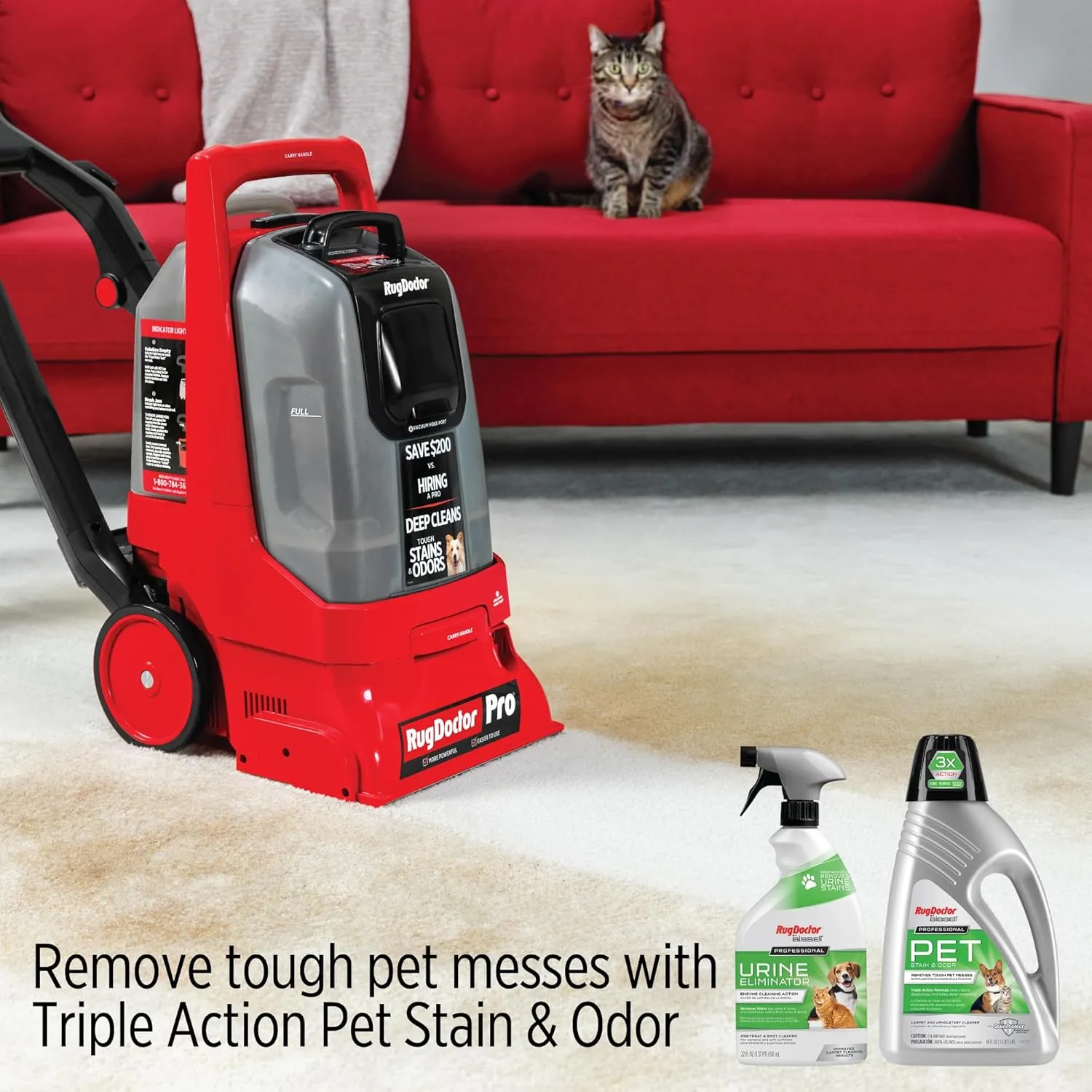Rug Doctor Pro Deep Commercial Carpet Cleaning Machine, Pet Bundle, Includes 48 oz. of Pro Pet Cleaning Solution and 22 oz. Pro Urine Eliminator Spray