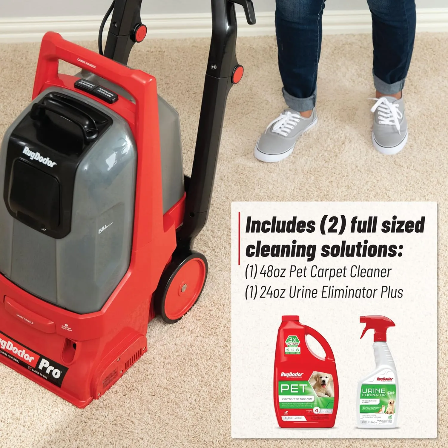 Rug Doctor Pro Deep Commercial Carpet Cleaning Machine, Pet Bundle, Includes 48 oz. of Pro Pet Cleaning Solution and 22 oz. Pro Urine Eliminator Spray