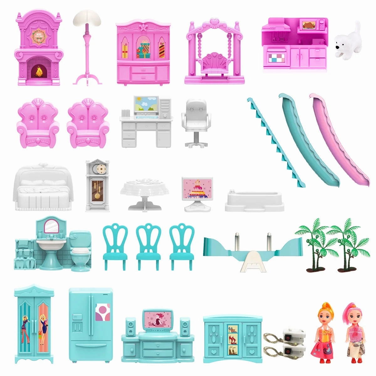 Rynx | Dollhouse with Colorful Light, Pretend Play MultiRoom & 2 Dolls