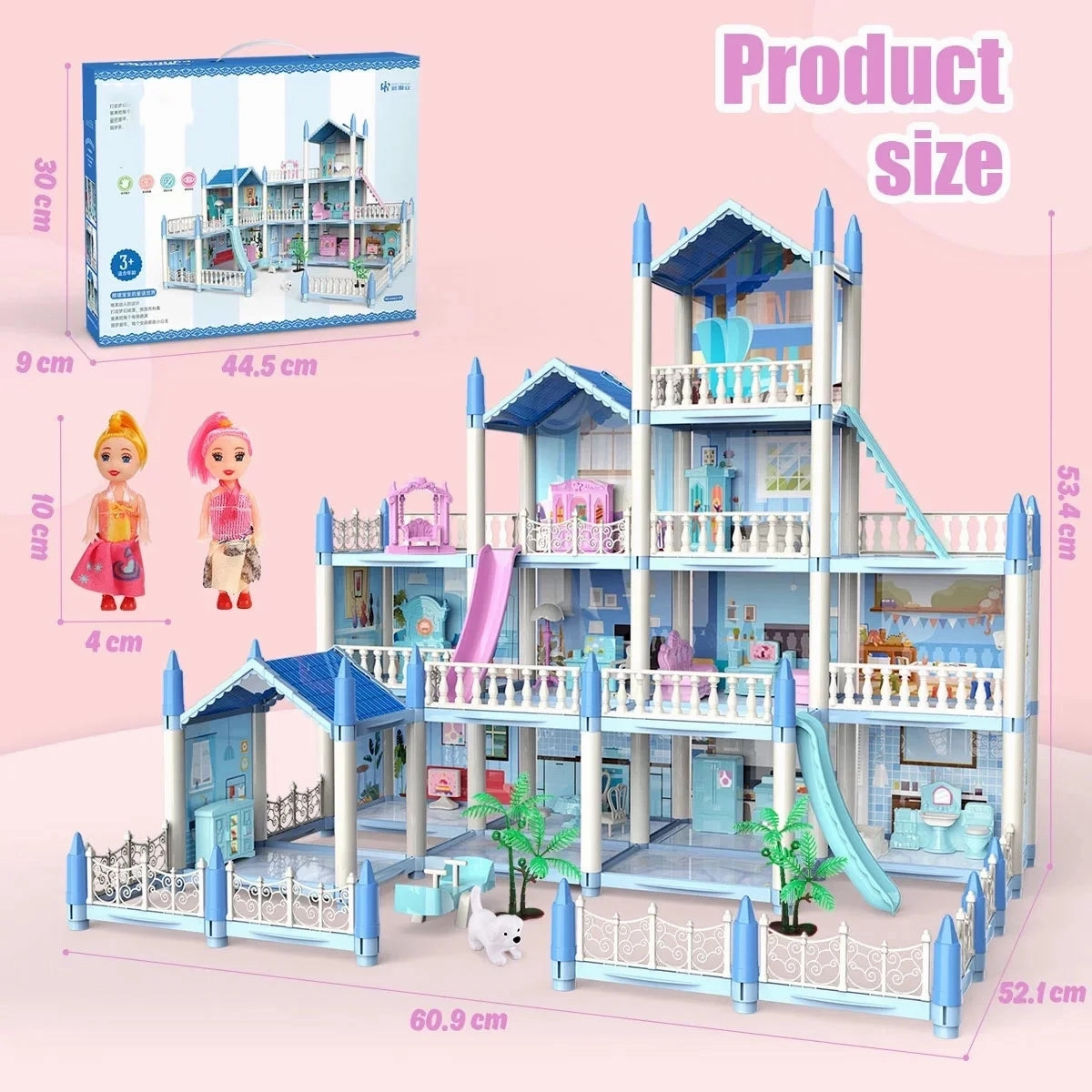Rynx | Dollhouse with Colorful Light, Pretend Play MultiRoom & 2 Dolls