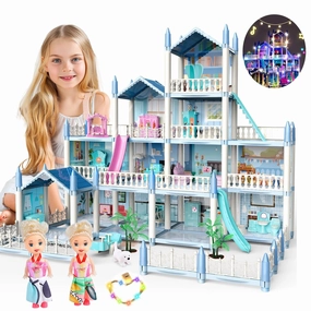 Rynx | Dollhouse with Colorful Light, Pretend Play MultiRoom & 2 Dolls