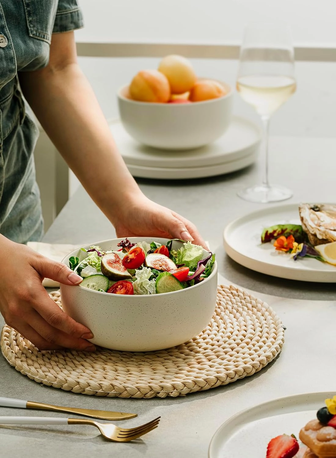 S&Q'S CERAMICS S&Q Ceramic Bowls for Kitchen, 36 Ounce, Large Capacity Cereal Bowls Set of 4, For Soup, Oatmeal, Breakfast, Microwave and Dishwasher Safe, Glazed Matte Off White…